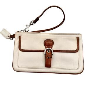 Coach Vintage Women's White Brown Soho Leather Wristlet Clutch 7.5" Width